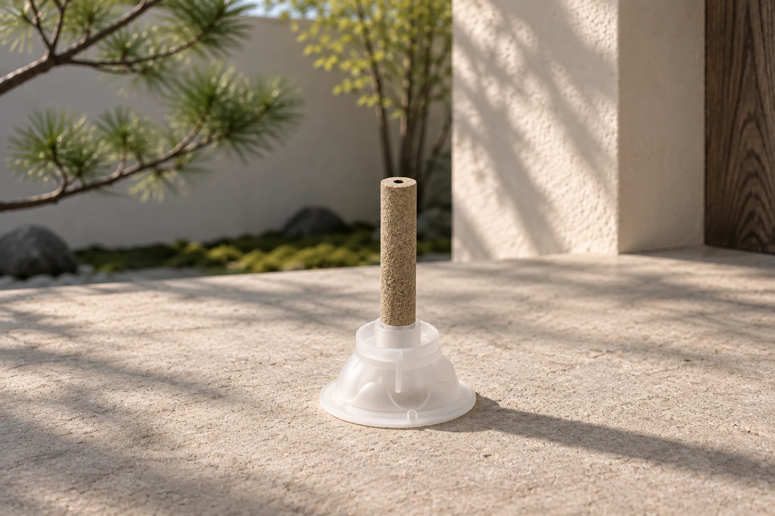Moxa unit on limestone in a contemporary Chinese courtyard
